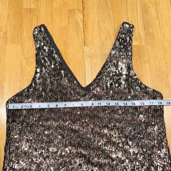 Sam Edelman Gold Metallic All Over Sequin Cocktail Dress Small Sleeveless Glam - Picture 7 of 11